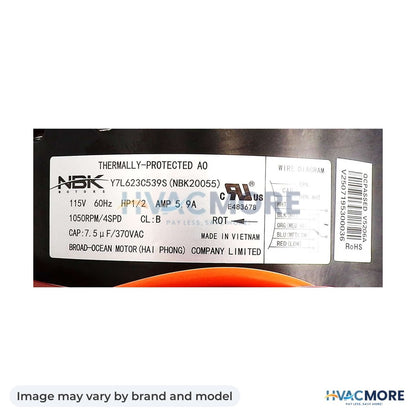 NBK Parts Blower Motor 1/2 HP HVM-1013341 - Image may vary by brand and model