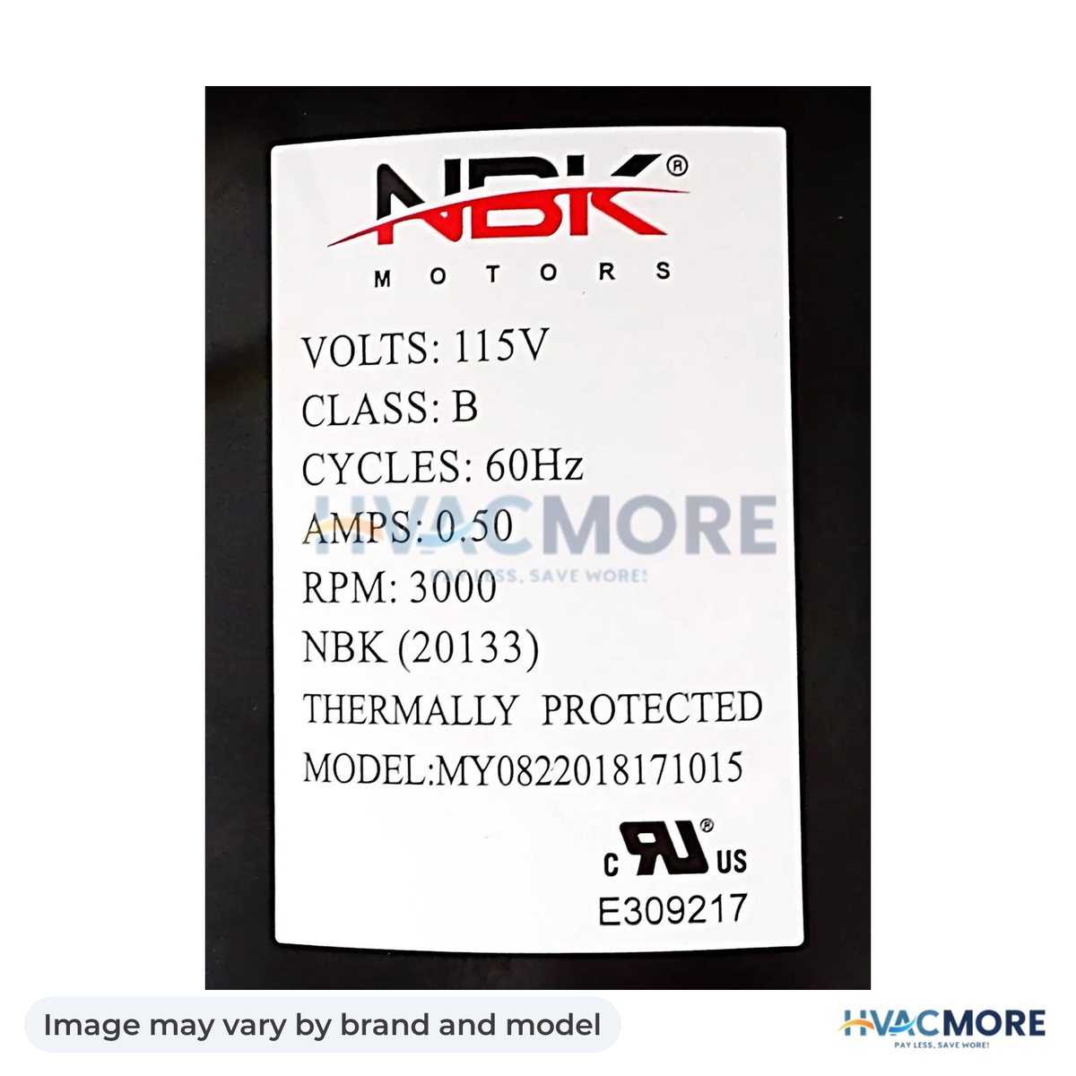 NBK Parts Blower Motor 115V, 60Hz, 3000 RPM HVM-12146109 - Image may vary by brand and model