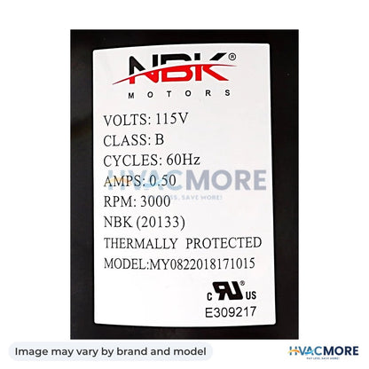 NBK Parts Blower Motor 115V, 60Hz, 3000 RPM HVM-12146109 - Image may vary by brand and model