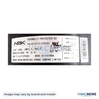 NBK Parts Condenser Motor D1092 5.0 Inch, 1/3 HP, 115V, 1675/1080 RPM HVM-14683069 - Image may vary by brand and model