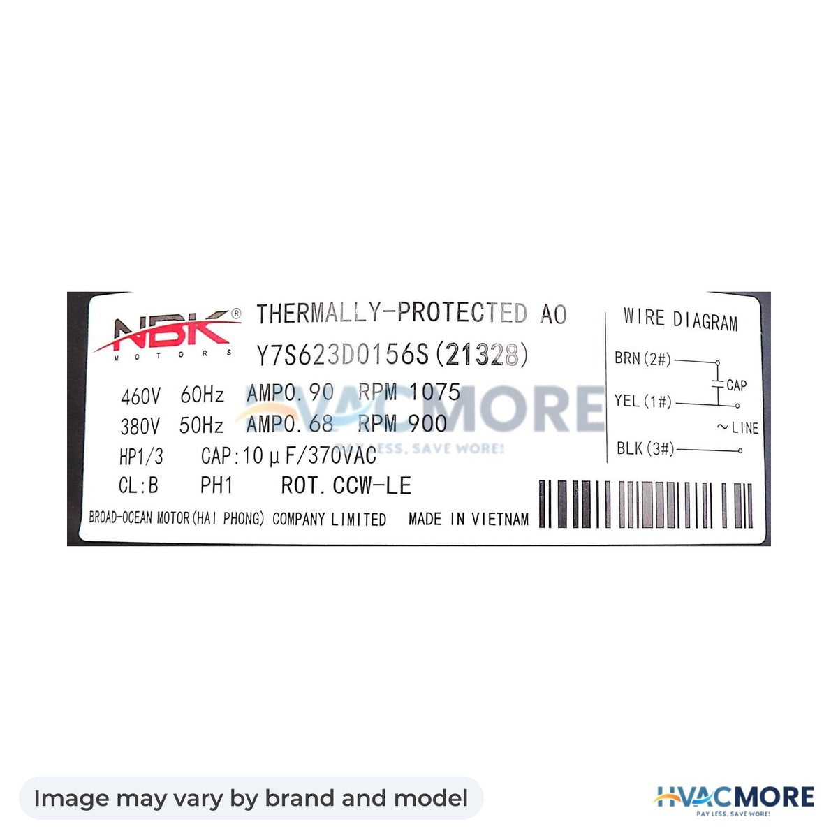 NBK Parts Condensor Motor 380/460V, 1/3 HP 50/60Hz HVM-14Y70 - Image may vary by brand and model