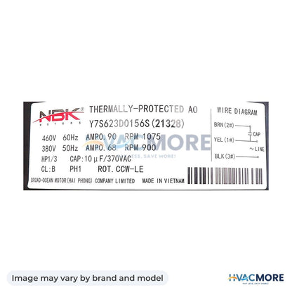 NBK Parts Condensor Motor 380/460V, 1/3 HP 50/60Hz HVM-14Y70 - Image may vary by brand and model