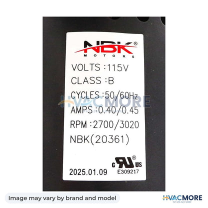 NBK Parts Blower Motor 115V HVM-1TDP3 - Image may vary by brand and model