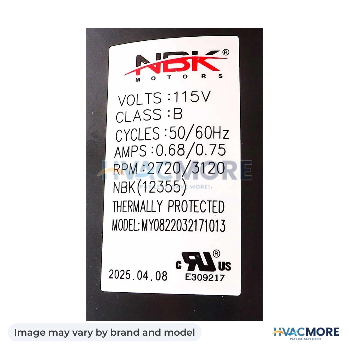 NBK Parts Blower Motor, PSC 115V, 50/60Hz, RPM 2720/3120 HVM-1TDP7 - Image may vary by brand and model