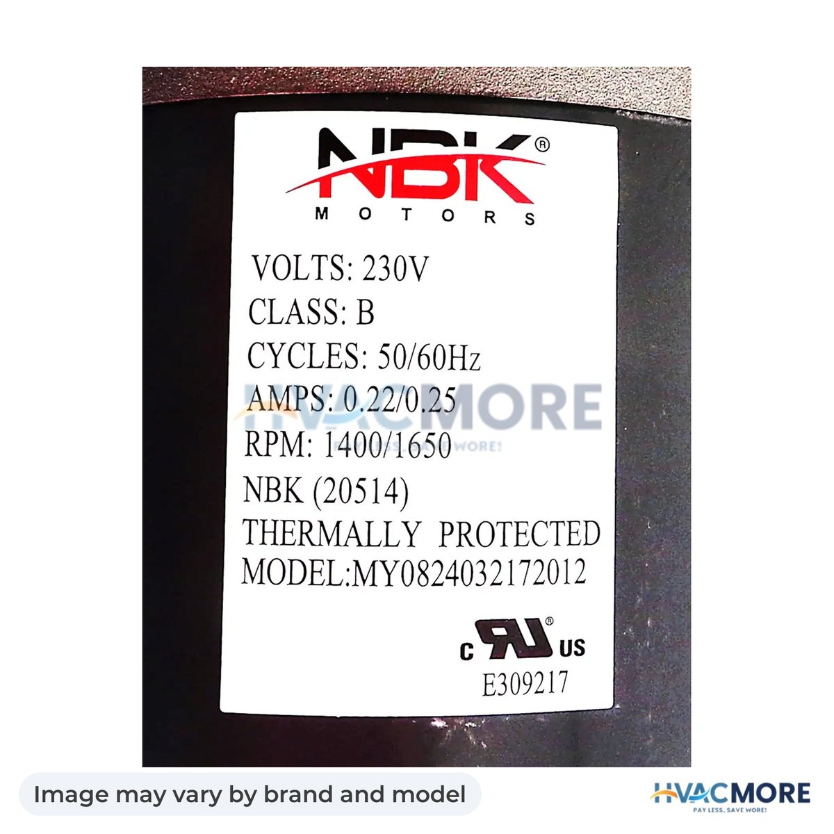 NBK Parts Blower Motor 230V HVM-1TDR1 - Image may vary by brand and model
