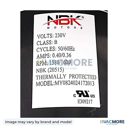 NBK Parts Blower Motor 230V HVM-1TDR4 - Image may vary by brand and model