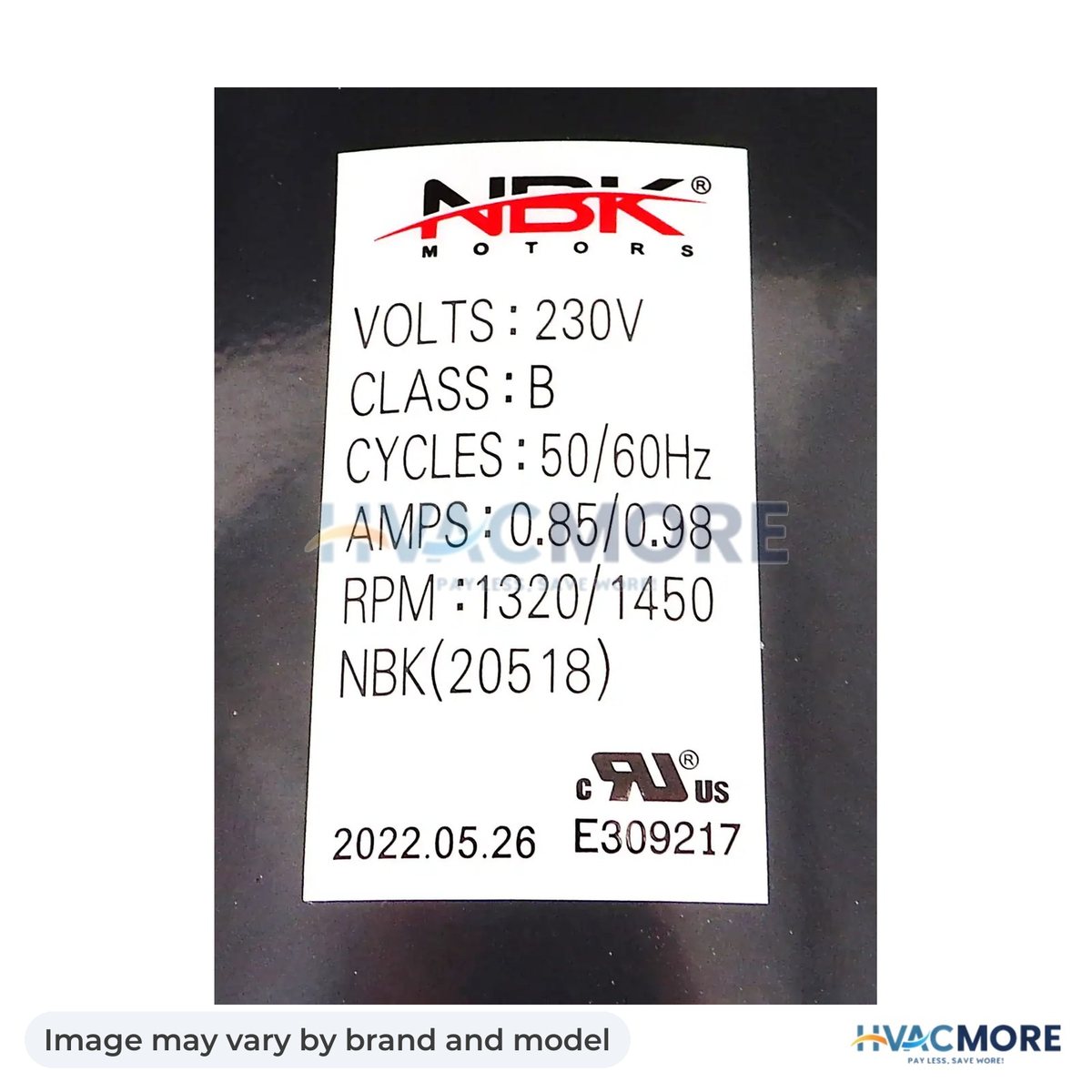 NBK Parts BLOWER MOTOR 230V 50/60 Hz, 1/10 HP, 1 speed HVM-1TDT3 - Image may vary by brand and model
