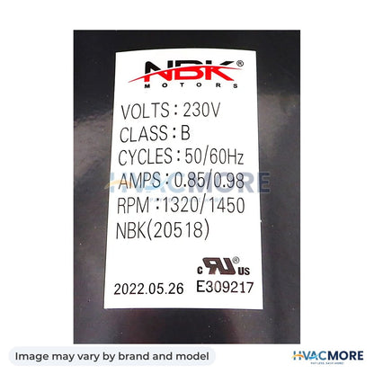 NBK Parts BLOWER MOTOR 230V 50/60 Hz, 1/10 HP, 1 speed HVM-1TDT3 - Image may vary by brand and model