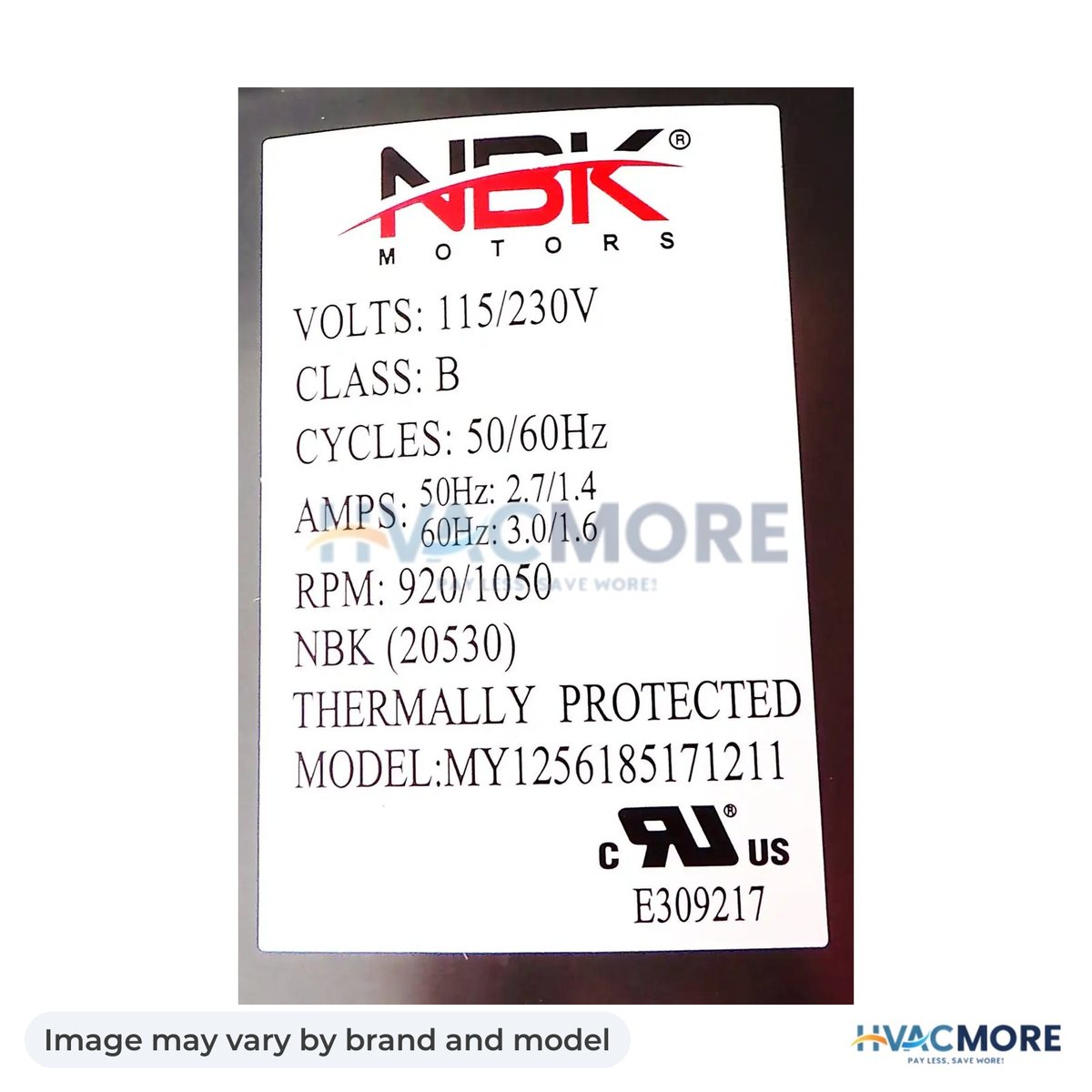 NBK Parts Blower Motor 115/230V HVM-1TDU1 - Image may vary by brand and model