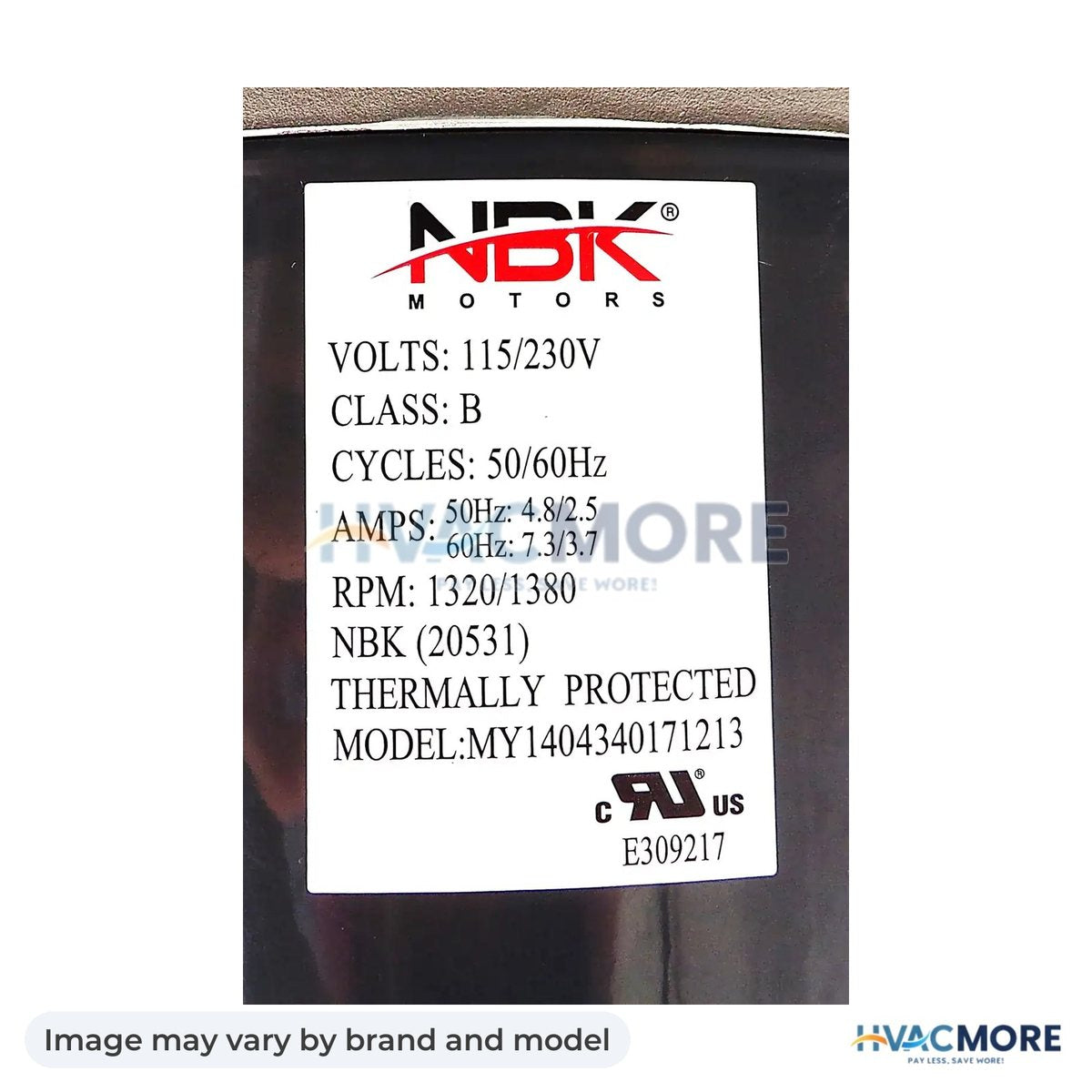 NBK Parts Blower Motor 115/230V HVM-1TDU2 - Image may vary by brand and model