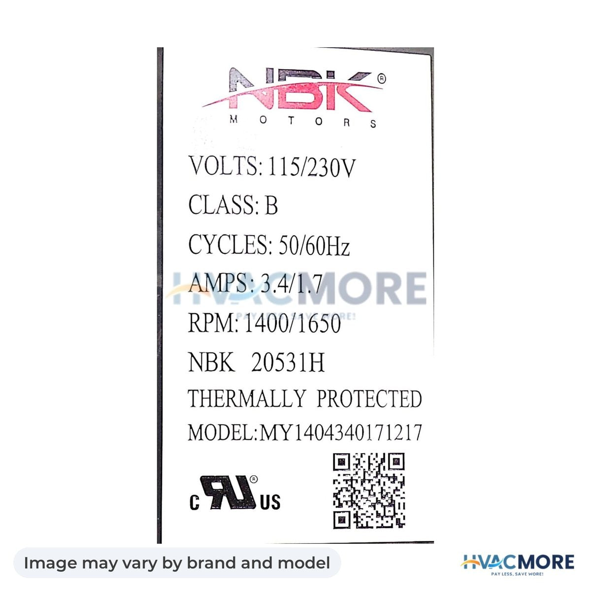 NBK Parts Blower Motor 115/230V High Temp HVM-1TDU2H - Image may vary by brand and model