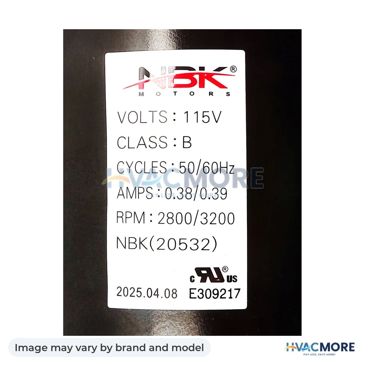 NBK Parts Blower Motor 115V HVM-1TDU7 - Image may vary by brand and model