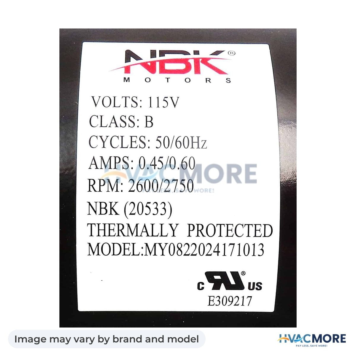 NBK Parts Blower Motor 115V HVM-1TDU8 - Image may vary by brand and model