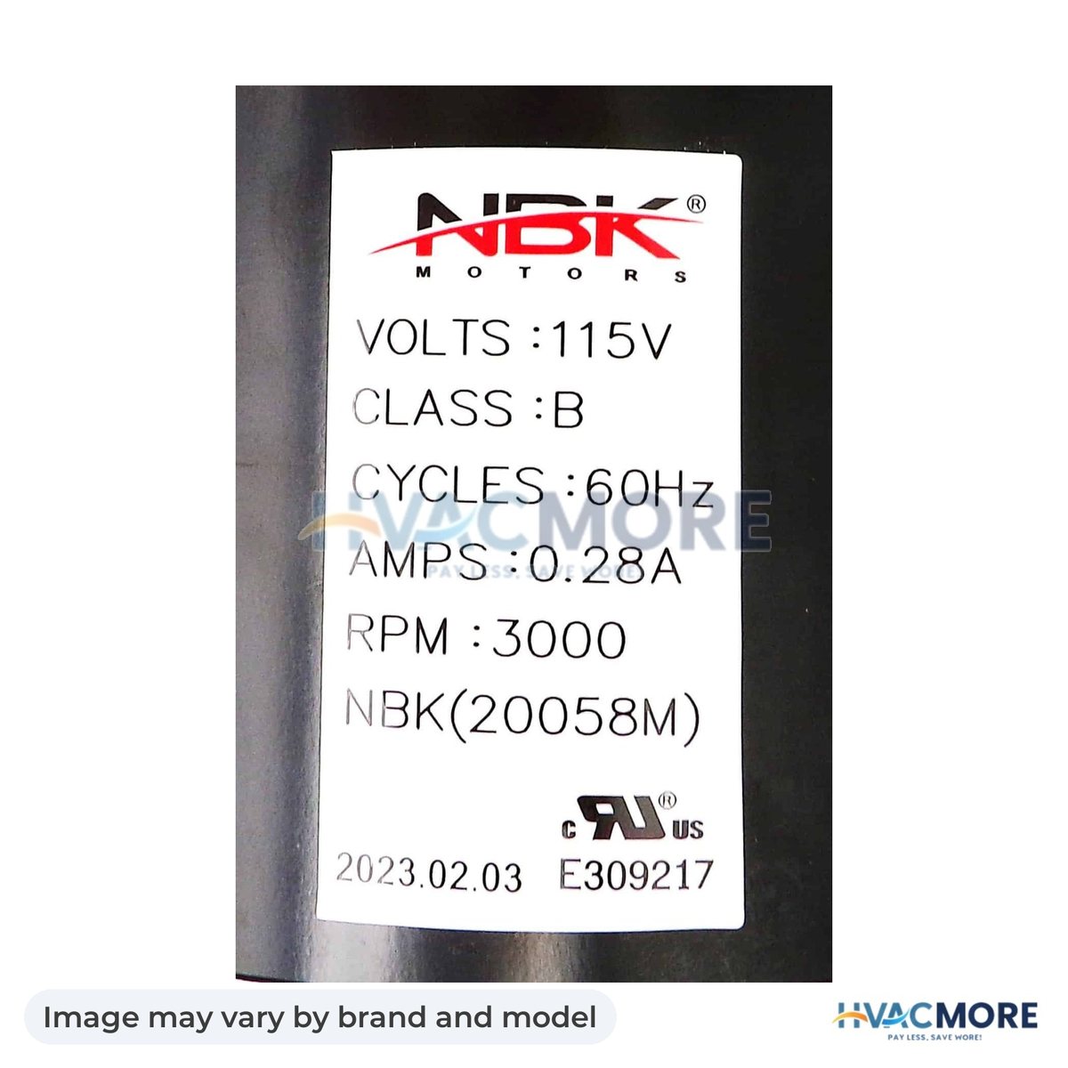 NBK Parts MOTOR INSERT ONLY 115V, 60Hz, 0.28A, 3000 RPM, Gasket included HVM-250-00527-2 - Image may vary by brand and model