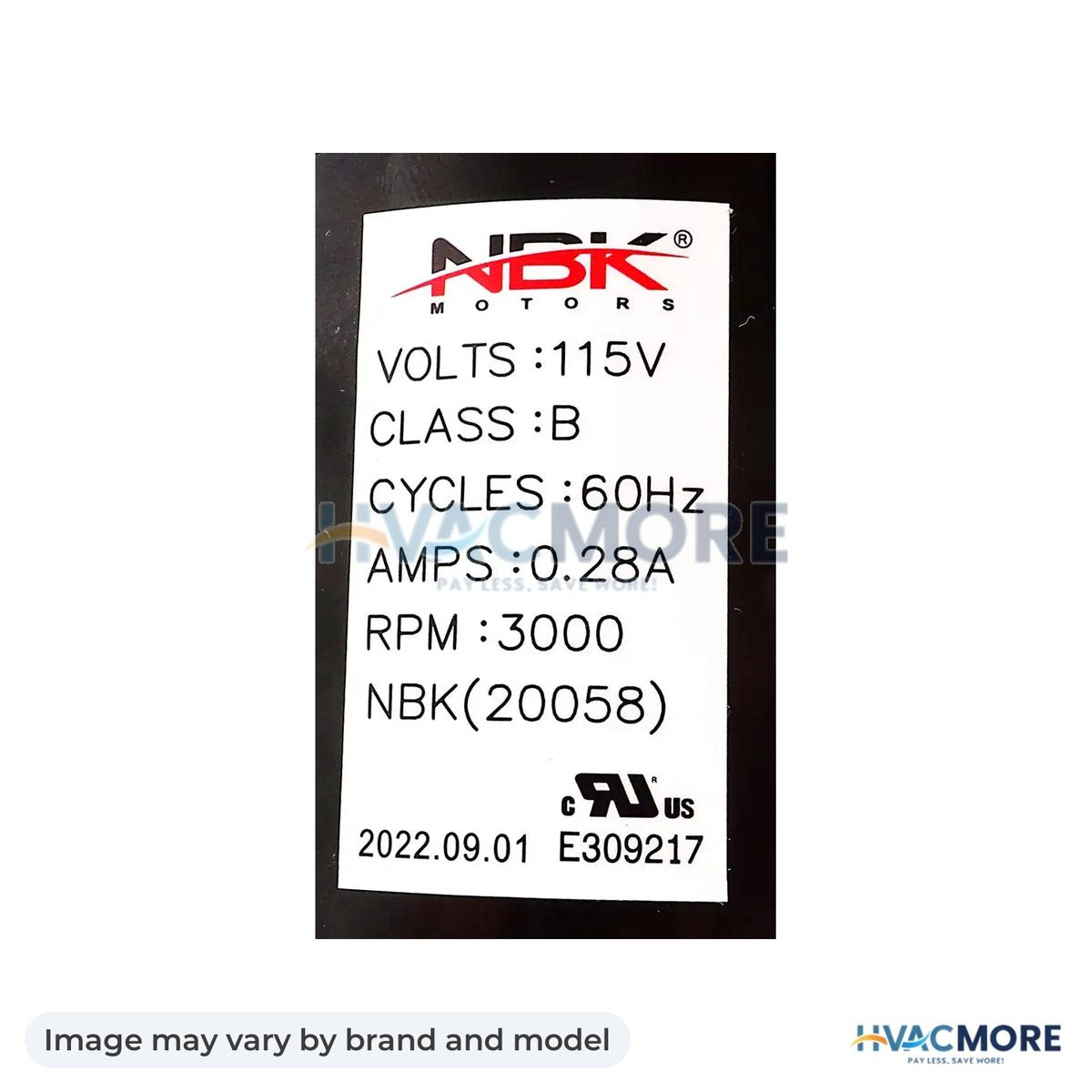 NBK Parts EXHAUST BLOWER 115V, Class B, 60 Hz, 3000 RPM HVM-250-00527 - Image may vary by brand and model