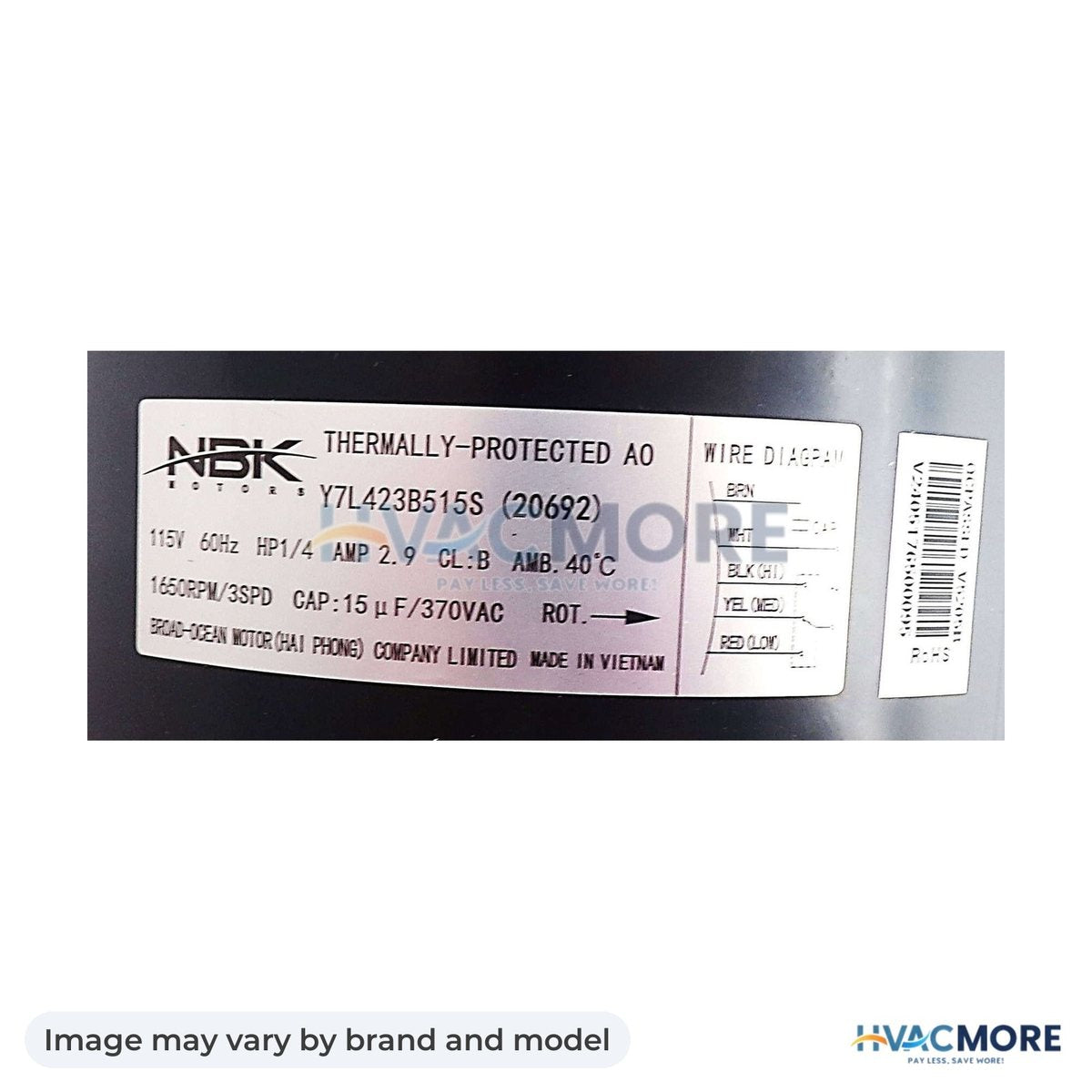 NBK Parts Fan Motor 1/4 HP, 115V HVM-3314471.011 - Image may vary by brand and model