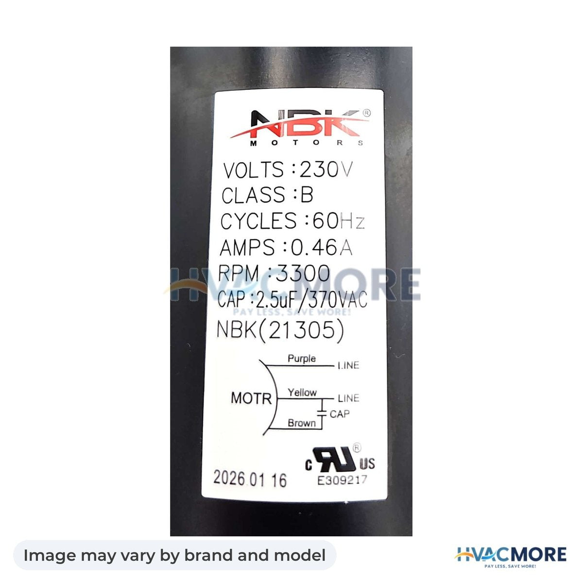 NBK Parts Draft Inducer 230V, 60Hz, 3300 RPM HVM-345585-75111 - Image may vary by brand and model