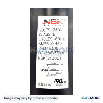 NBK Parts Draft Inducer 230V, 60Hz, 3300 RPM HVM-345585-75111 - Image may vary by brand and model