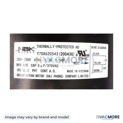 NBK Parts Condensor Motor 1/5 HP, 825 RPM, 208-230V HVM-3S003 - Image may vary by brand and model