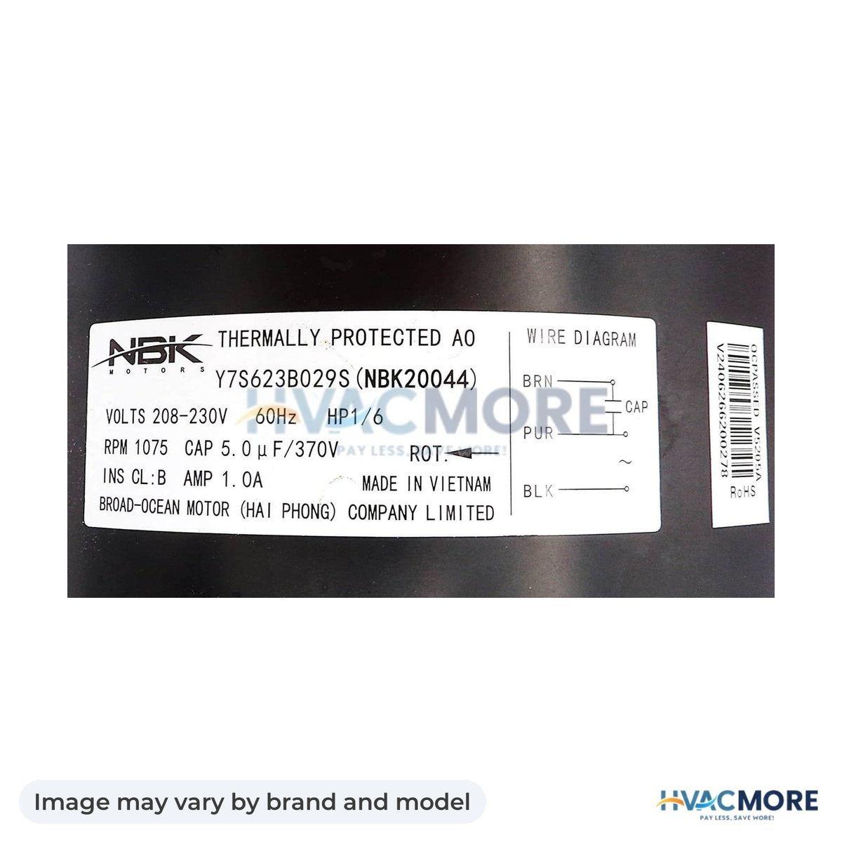 NBK Parts Condensor Motor 1/6 HP HVM-3S012 - Image may vary by brand and model