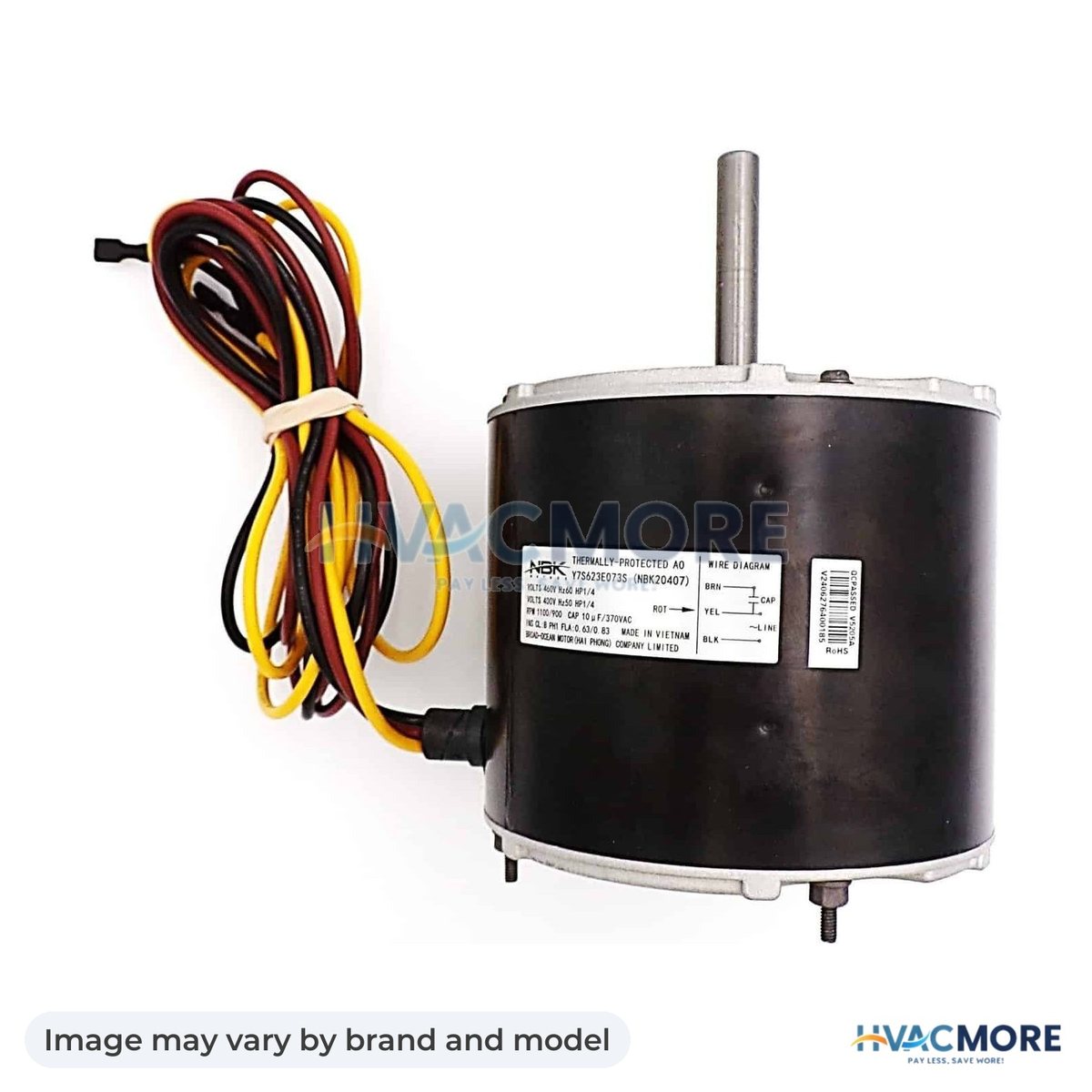 NBK Parts Condensor Motor 3S052 1/4 HP, 460/400V HVM-3S052 - Image may vary by brand and model