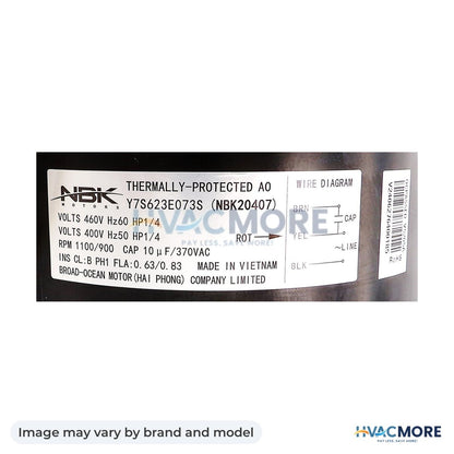 NBK Parts Condensor Motor 3S052 1/4 HP, 460/400V HVM-3S052 - Image may vary by brand and model