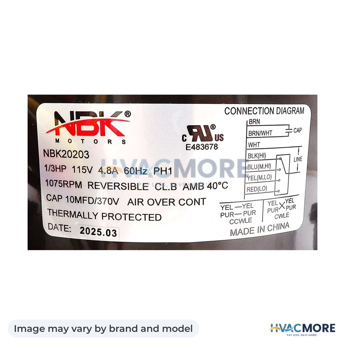 NBK Parts Direct Drive Blower Motor 1/3 HP, 115V HVM-43785 - Image may vary by brand and model