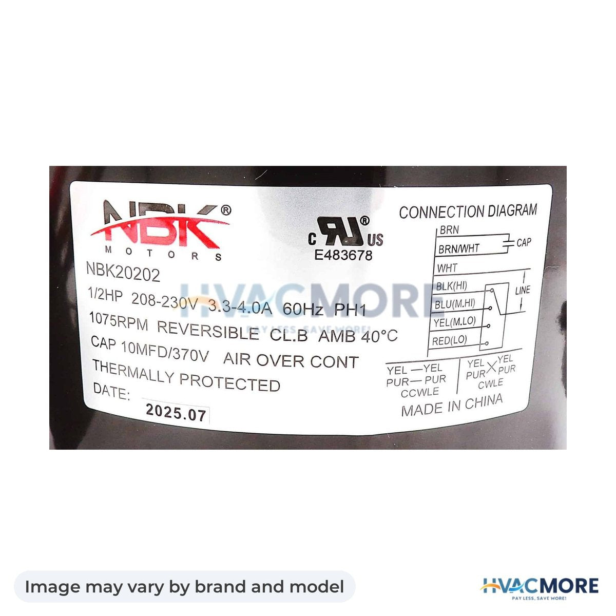 NBK Parts Direct Drive Motor 1/2 HP 208-230V HVM-43788 - Image may vary by brand and model