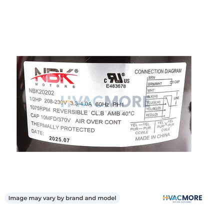 NBK Parts Direct Drive Motor 1/2 HP 208-230V HVM-43788 - Image may vary by brand and model