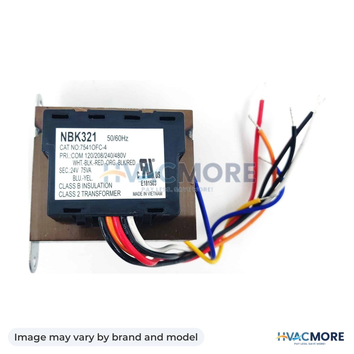 NBK Parts Transformer 75VA-120/208/240/480V-24V HVM-50321 - Image may vary by brand and model