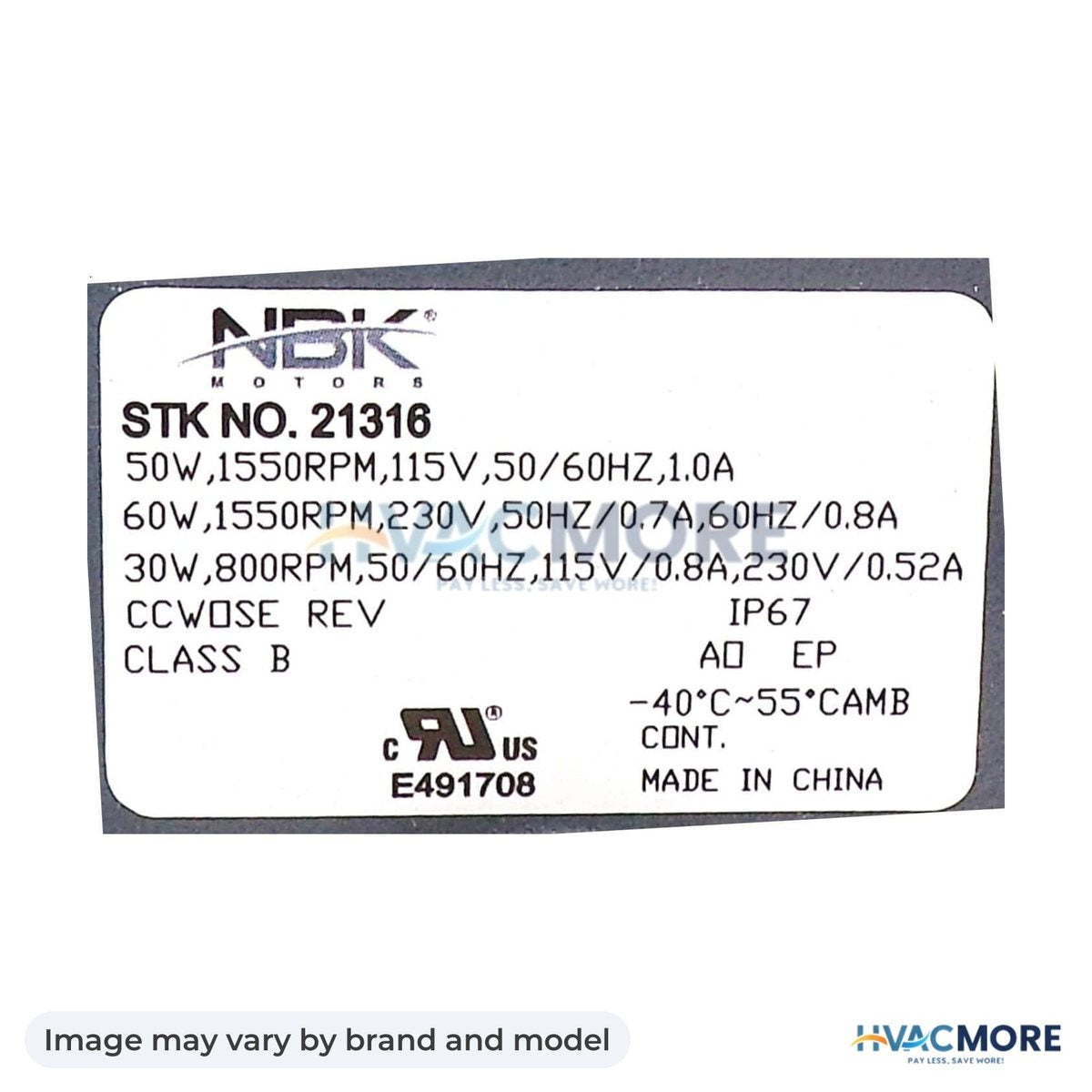 NBK Parts ECM Refrigeration Motor 115/230V, 30-60W, 1550-800 RPM HVM-5408EC - Image may vary by brand and model