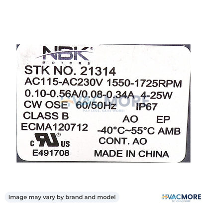 NBK Parts ECM Refrigeration Motor 115/230V, 4-25W, 1550-1725 RPM HVM-5411EC - Image may vary by brand and model