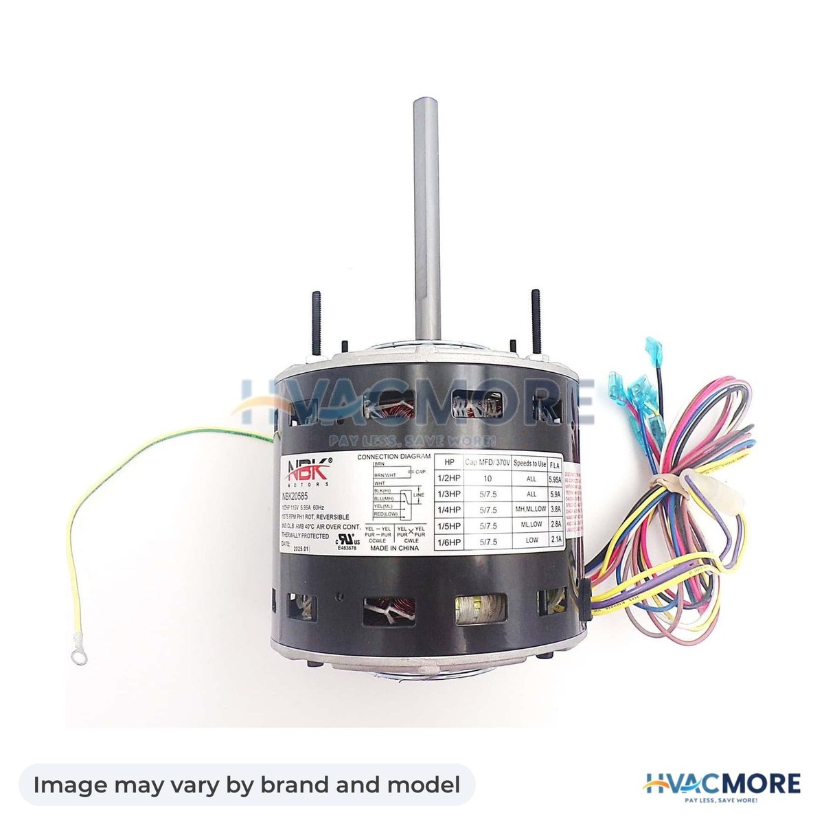 NBK Parts Blower Motor 115V, 1075 RPM, 1/2-1/6 HP HVM-5460 - Image may vary by brand and model