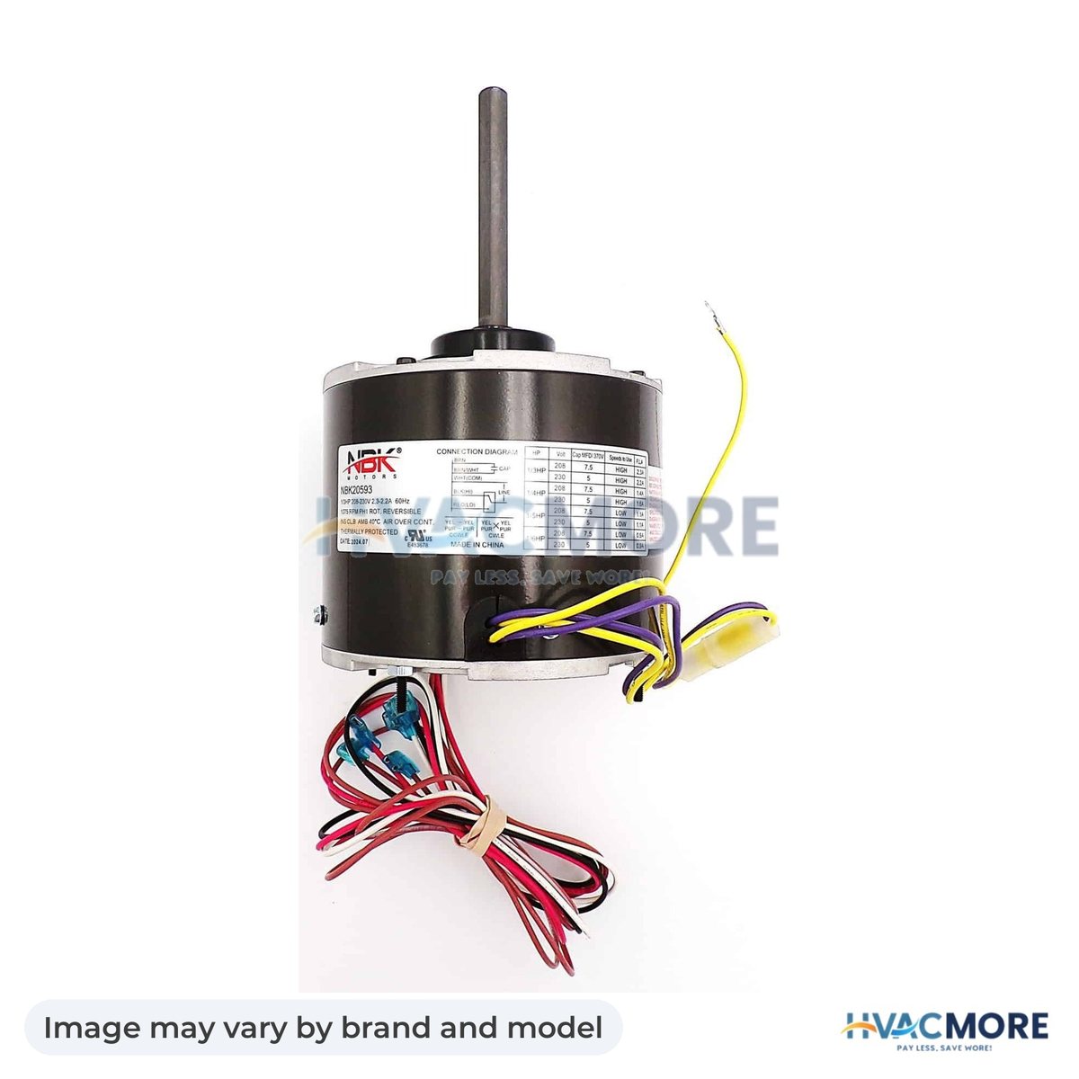 NBK Parts Condenser Motor 208-230V, 1075 RPM, 1/6-1/3 HP HVM-5462 - Image may vary by brand and model
