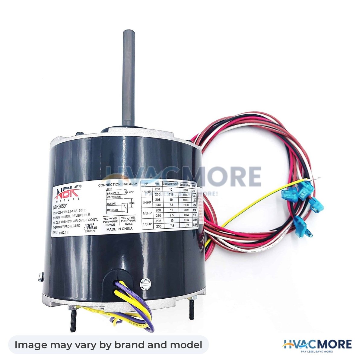NBK Parts Condenser Motor 208-230V, 825 RPM, 1/3-1/6 HP HVM-5464 - Image may vary by brand and model
