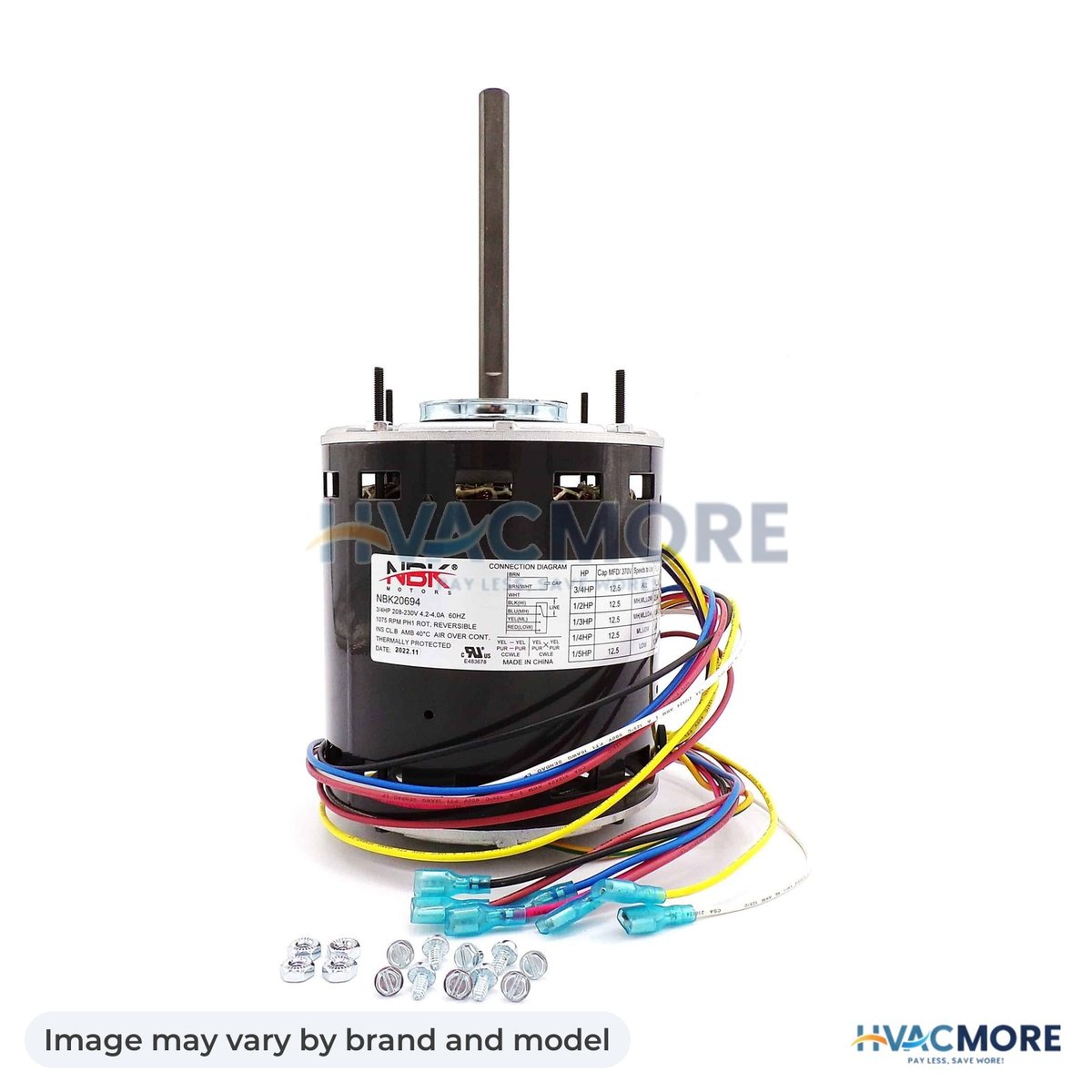NBK Parts Blower Motor 208-230, 1075 RPM, 3/4-1/5HP HVM-5471 - Image may vary by brand and model
