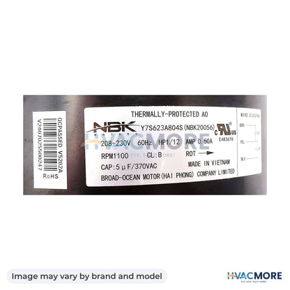 NBK Parts Condensor Fan Motor 1/12 HP 208/230V, 1100 RPM HVM-5KCP39BGY539S - Image may vary by brand and model
