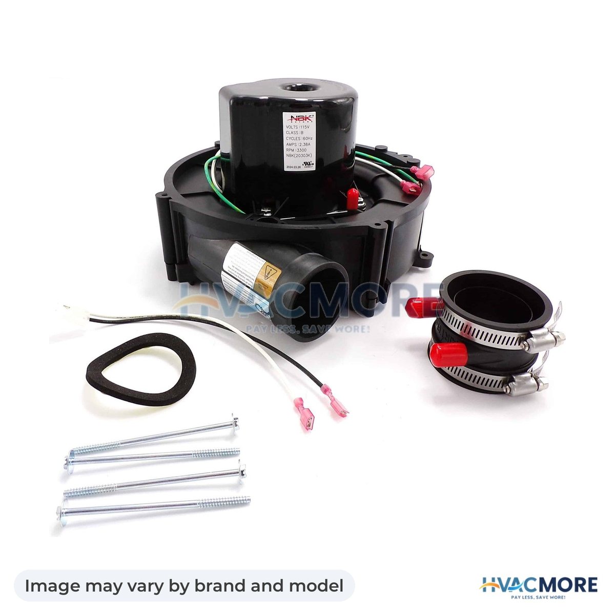 NBK Parts BLOWER MOTOR 115V, 60Hz, 2.38A, 3300 RPM, 75.6 CFM, 1 speed, CW Rotation HVM-66338 - Image may vary by brand and model