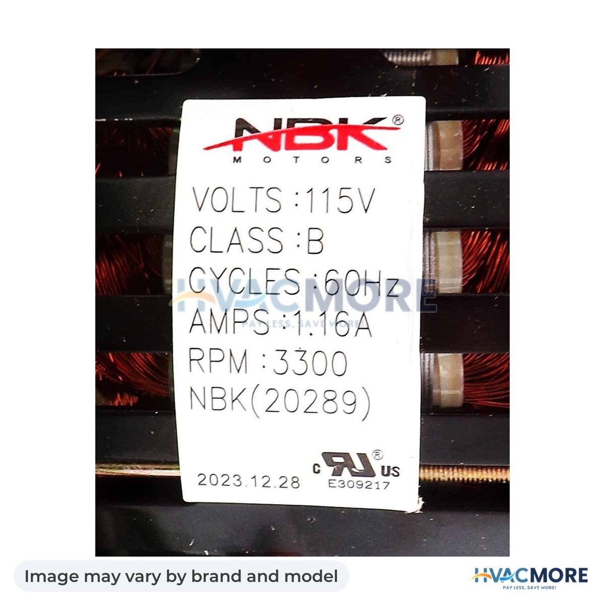 NBK Parts Blower Motor 115V, 60Hz, 3300 RPM, 1.16A HVM-66757 - Image may vary by brand and model