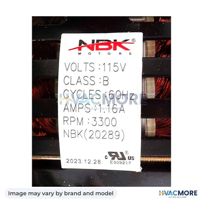 NBK Parts Blower Motor 115V, 60Hz, 3300 RPM, 1.16A HVM-66757 - Image may vary by brand and model