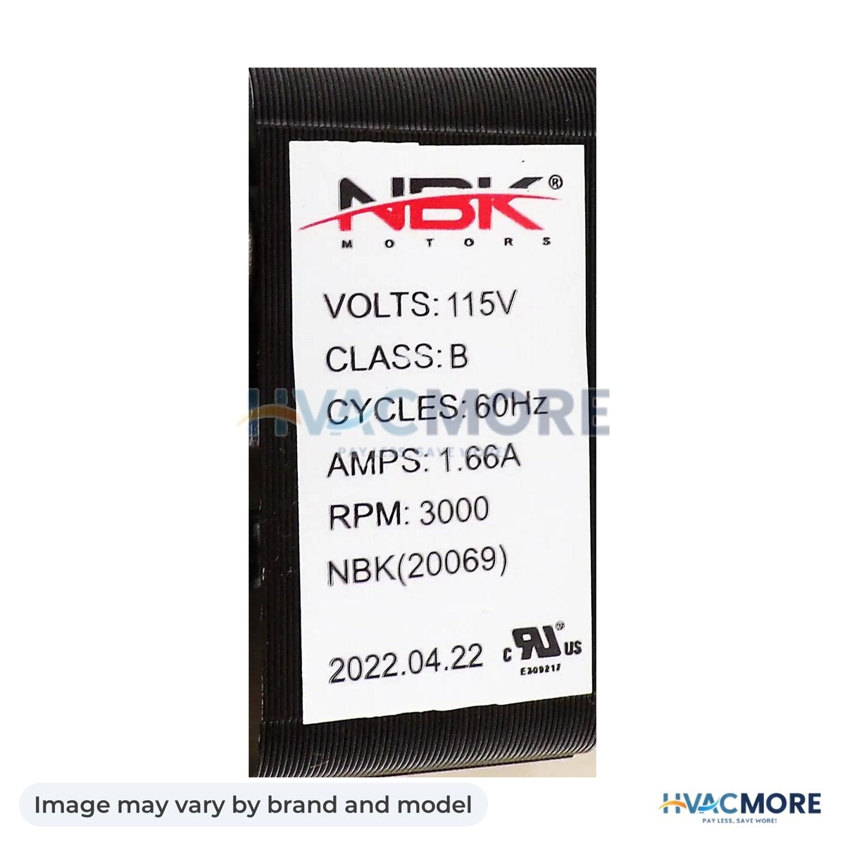 NBK Parts BLOWER MOTOR 115 Volts, Class B, 60 Hz, 1.66 Amps, 3000 RPM, Gasket included. HVM-80602 - Image may vary by brand and model