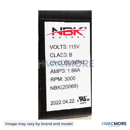 NBK Parts BLOWER MOTOR 115 Volts, Class B, 60 Hz, 1.66 Amps, 3000 RPM, Gasket included. HVM-80602 - Image may vary by brand and model