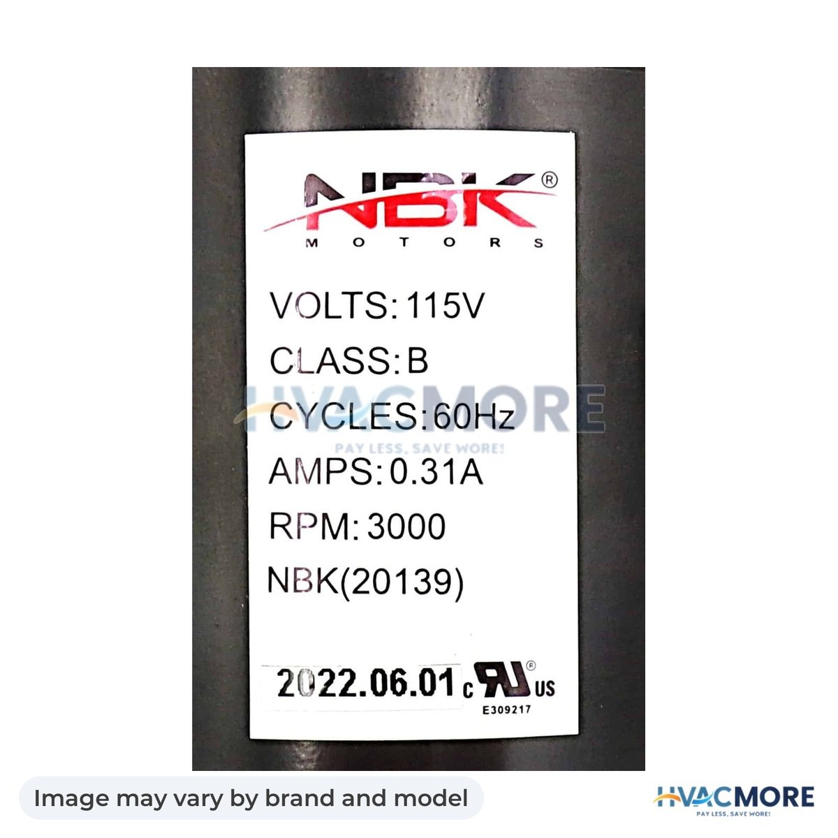 NBK Parts Blower Motor, Exhaust 115V, 60Hz, 3000 RPM, 0.31A HVM-80P20001-R - Image may vary by brand and model