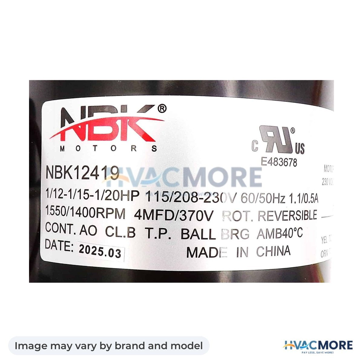 NBK Parts Fan Motor 115/208-230V 1.0/.5 Amps, RPM 1550/1400 1/12 1/15 1/20 HP HVM-9721 - Image may vary by brand and model