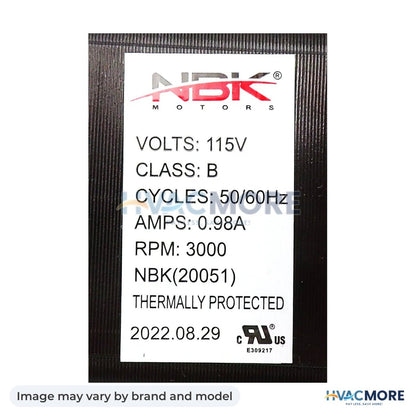 NBK Parts Exhaust Blower Motor, 115 Volt, 0.98 Amps, 3000 RPM HVM-A-E-027 - Image may vary by brand and model