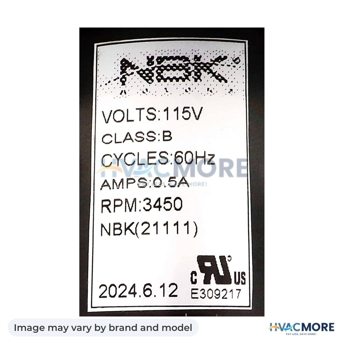 NBK Parts Inducer Assembly 115V, 60Hz 1/20 HP, 3450 RPM HVM-A130 - Image may vary by brand and model