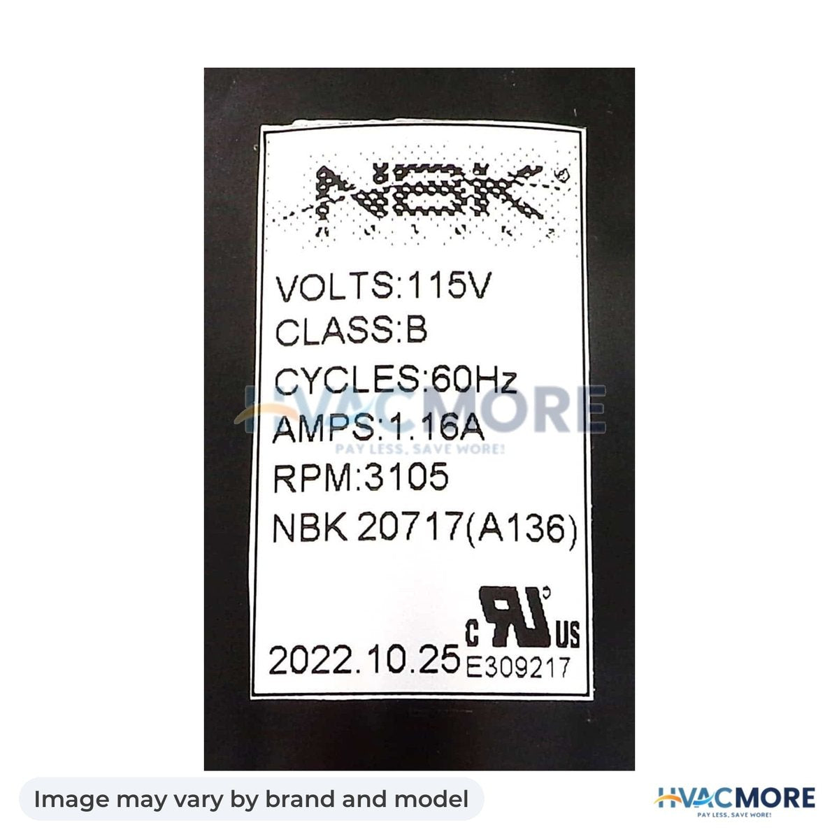 NBK Parts Blower Motor 115V 60Hz HVM-A136 - Image may vary by brand and model
