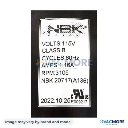 NBK Parts Blower Motor 115V 60Hz HVM-A136 - Image may vary by brand and model