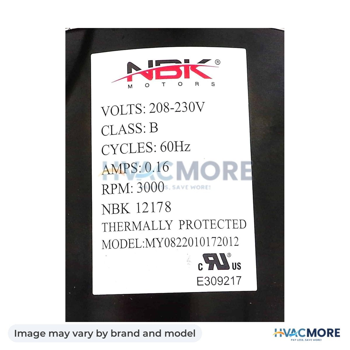 NBK Parts Draft Inducer 208-230V HVM-A150 - Image may vary by brand and model