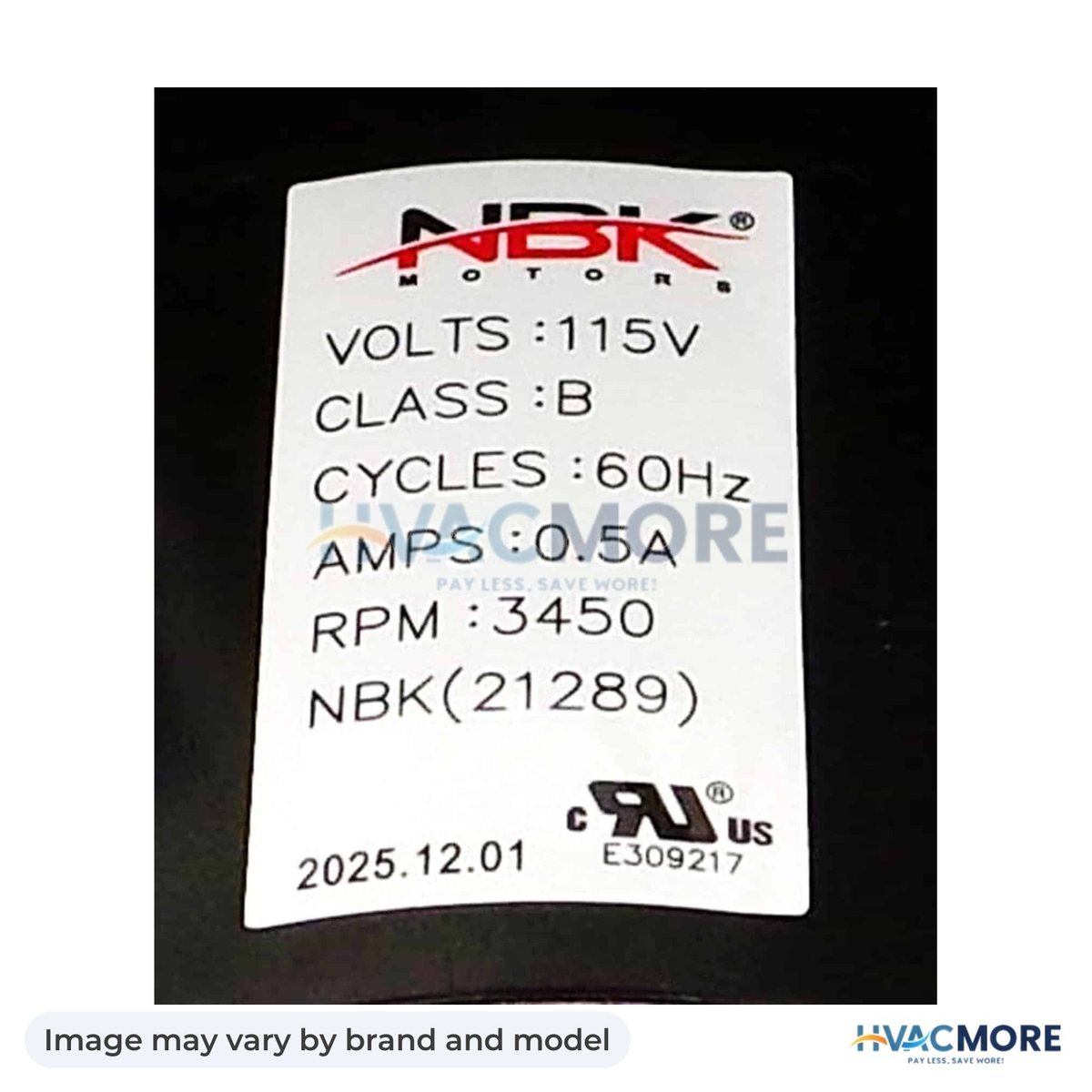 NBK Parts Draft Inducer 115V/60Hz 3450 RPM HVM-A195 - Image may vary by brand and model